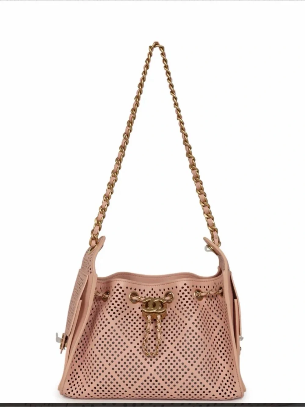 CHANEL Pink Perforated Leather Small Shoulder Bag with Gold Hardware